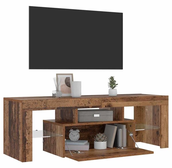 Antik fa színű szerelt fa TV-szekrény LED-ekkel 120x36,5x40 cm