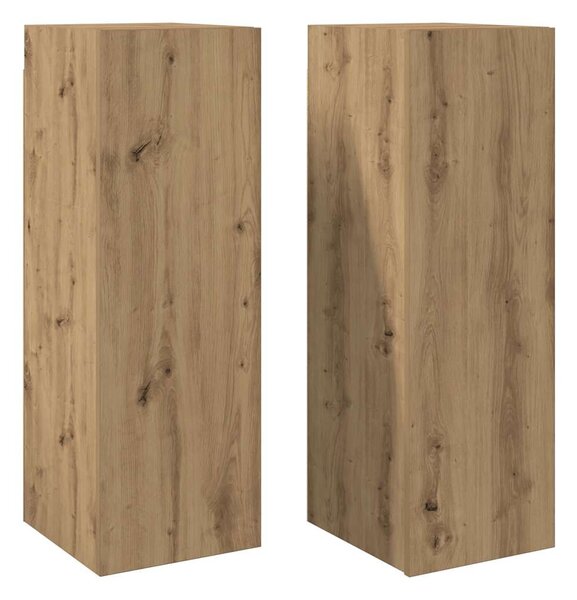 2 db kézműves tölgy színű szerelt fa TV-szekrény 30,5x30x90 cm