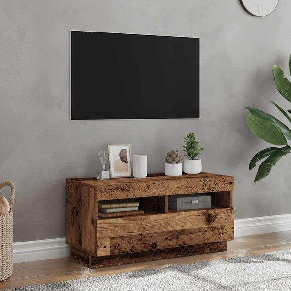 Antik fa színű szerelt fa TV-szekrény LED-ekkel 80x35x40 cm