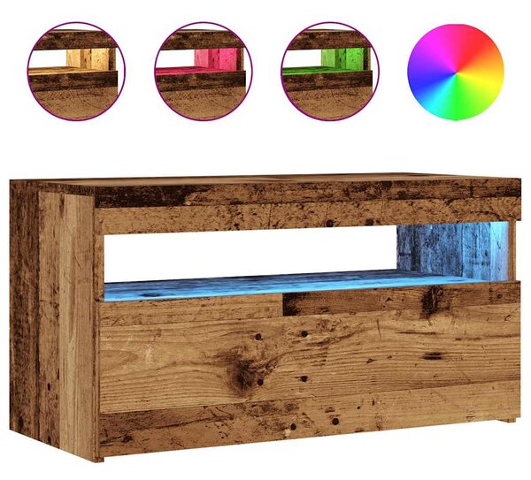 Antik fa színű szerelt fa TV-szekrény LED-ekkel 75x35x40 cm