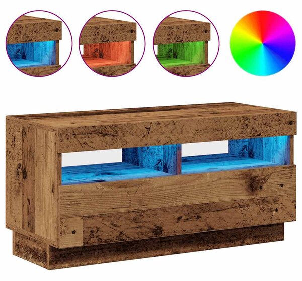 Antik fa színű szerelt fa TV-szekrény LED-ekkel 80x35x40 cm