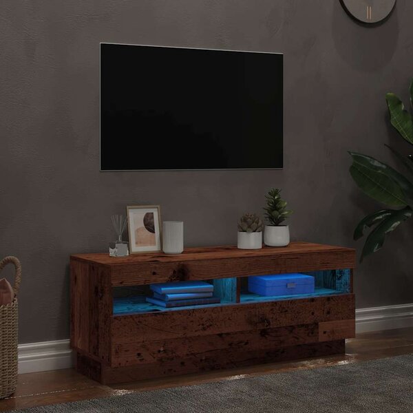 Antik fa színű szerelt fa TV-szekrény LED-ekkel 100x35x40 cm