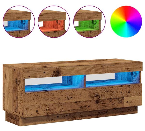 Antik fa színű szerelt fa TV-szekrény LED-ekkel 100x35x40 cm