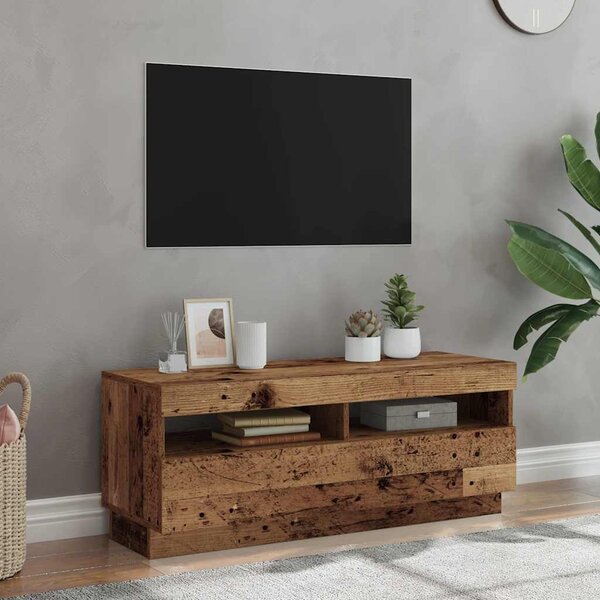 Antik fa színű szerelt fa TV-szekrény LED-ekkel 100x35x40 cm