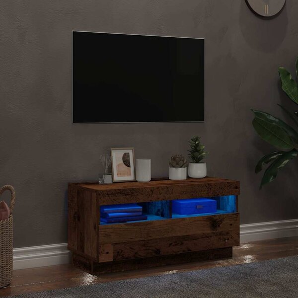 Antik fa színű szerelt fa TV-szekrény LED-ekkel 80x35x40 cm