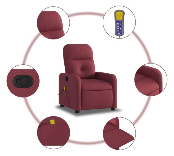 VidaXL bordó dönthető szövet masszázsfotel