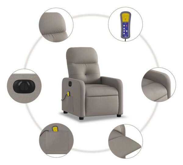 VidaXL tópszínű szövet elektromos dönthető masszázsfotel