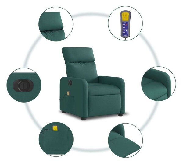 VidaXL sötétzöld szövet elektromos dönthető masszázsfotel