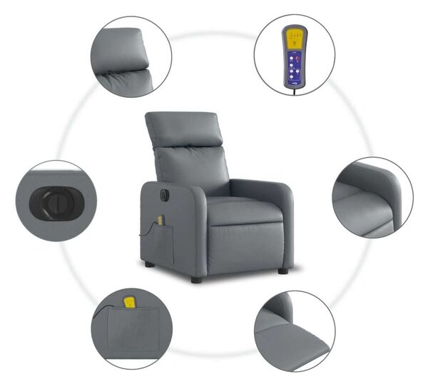 VidaXL szürke műbőr elektromos dönthető masszázsfotel