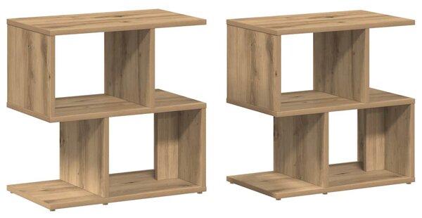 2 db kézműves tölgyszínű szerelt fa éjjeliszekrény 50x30x51,5cm