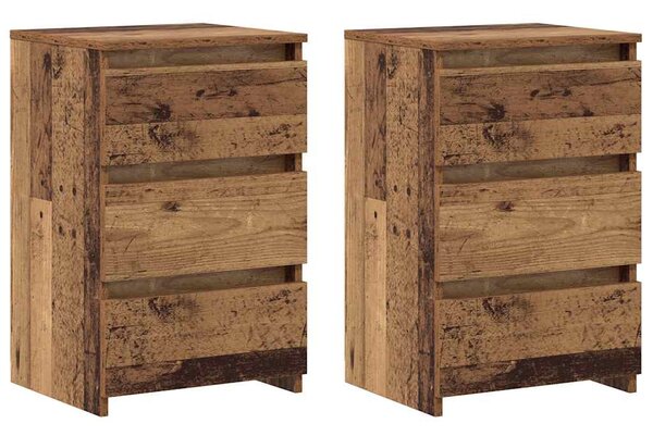 2 db antik fa színű szerelt fa éjjeliszekrény 40x35x62,5 cm
