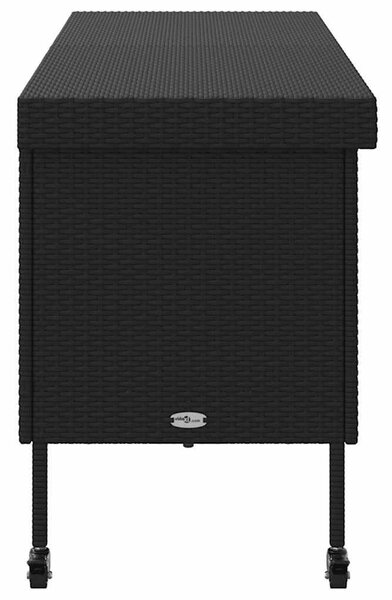 Fekete polyrattan kerti tárolóláda kerekekkel 160x55x75 cm