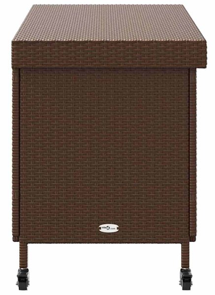 Barna polyrattan kerti tárolóláda kerekekkel 110x55x73 cm