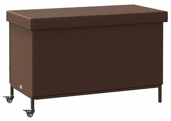 Barna polyrattan kerti tárolóláda kerekekkel 110x55x73 cm