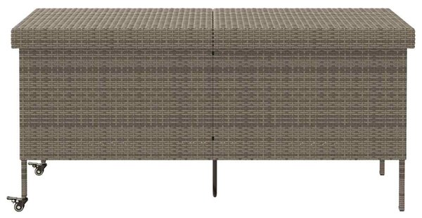 Szürke polyrattan kerti tárolóláda kerekekkel 160x55x75 cm