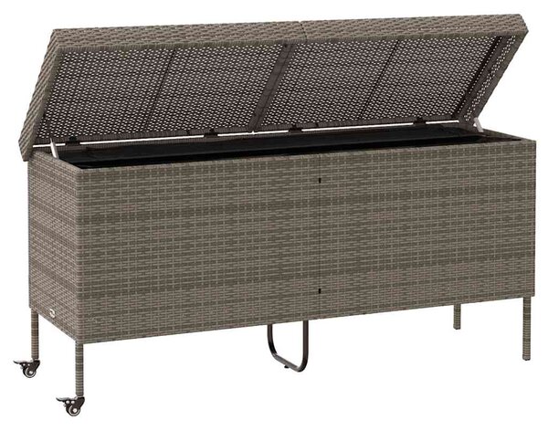 Szürke polyrattan kerti tárolóláda kerekekkel 160x55x75 cm
