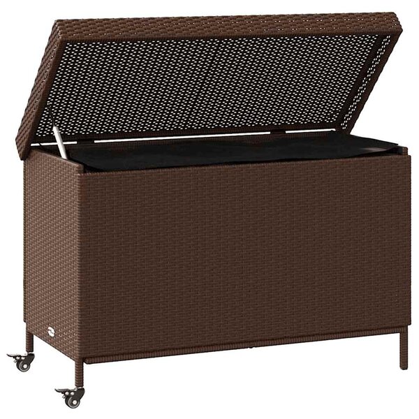 Barna polyrattan kerti tárolóláda kerekekkel 110x55x73 cm