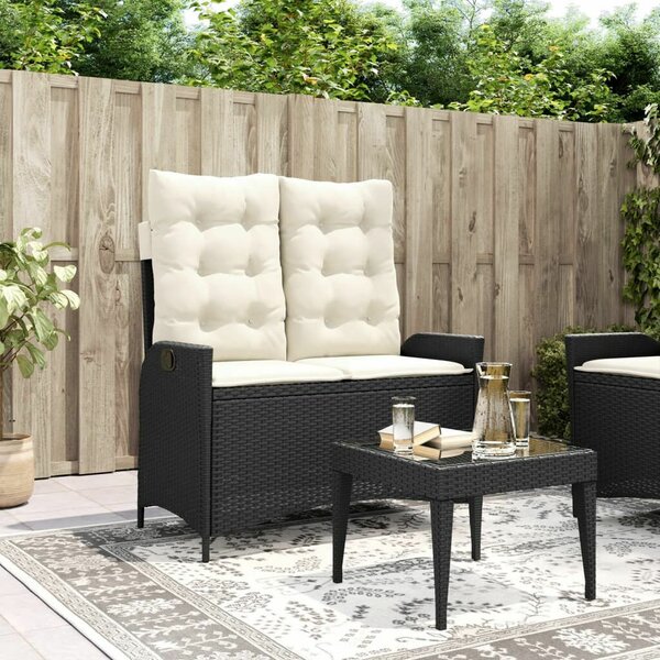 VidaXL fekete polyrattan dönthető kerti pad párnával