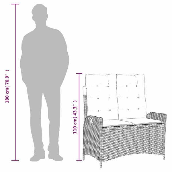 VidaXL fekete polyrattan dönthető kerti pad párnával
