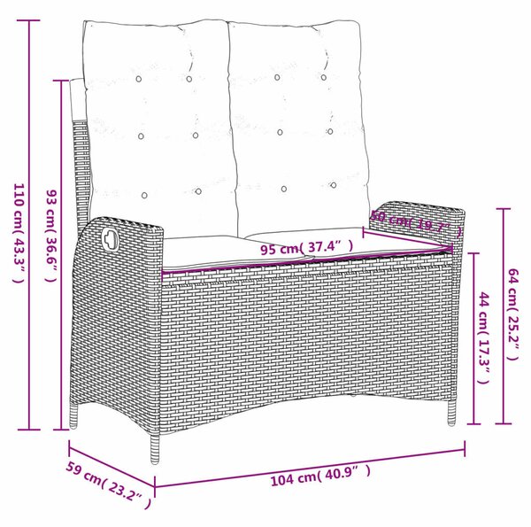 VidaXL fekete polyrattan dönthető kerti pad párnával