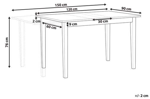 Kihúzható étkezőasztal HOUSTON Világosbarna/ fekete 120/150 cm 90 cm Fenyő