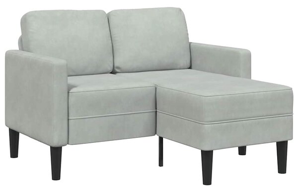 Világosszürke bársony 2 üléses kanapé L-alakú kanapéval 125 cm