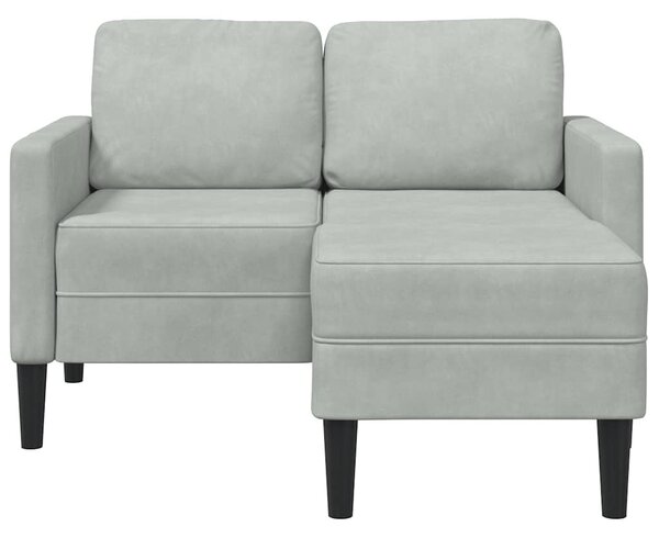 Világosszürke bársony 2 üléses kanapé L-alakú kanapéval 125 cm