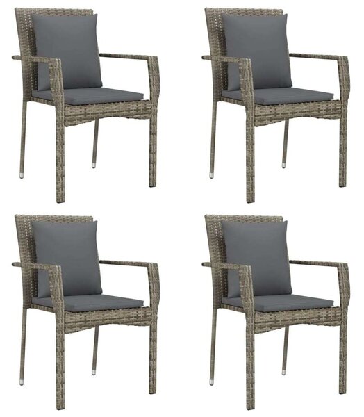 5 részes fekete és szürke polyrattan kerti étkezőszett párnával