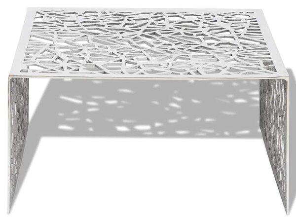 Ezüstszínű alumínium dohányzóasztal geometrikus dizájnnal