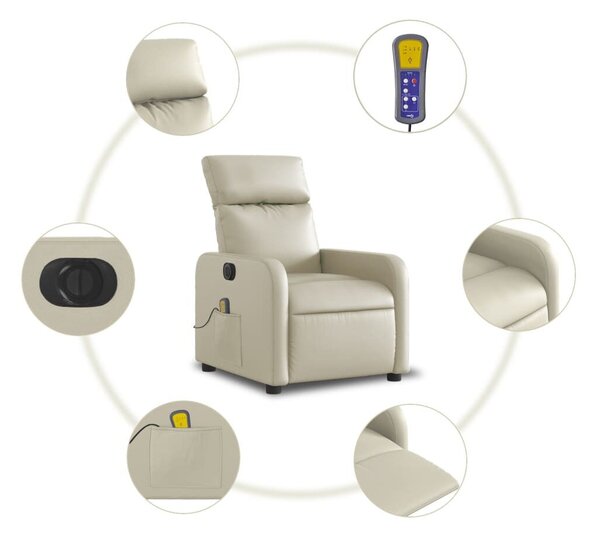 VidaXL krémszínű műbőr elektromos dönthető masszázsfotel