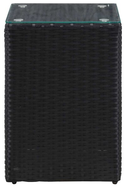 3 db fekete polyrattan kisasztal üveg asztallappal