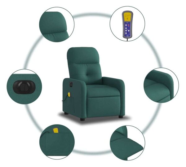 VidaXL sötétzöld szövet elektromos dönthető masszázsfotel