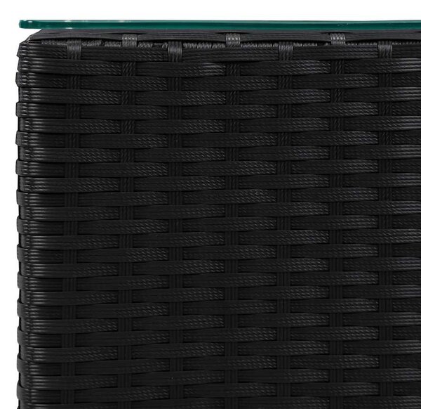 3 db fekete polyrattan kisasztal üveg asztallappal