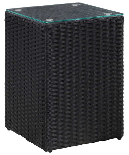 3 db fekete polyrattan kisasztal üveg asztallappal