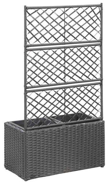 Fekete rácsos polyrattan magaságyás 2 kaspóval 58 x 30 x 107 cm