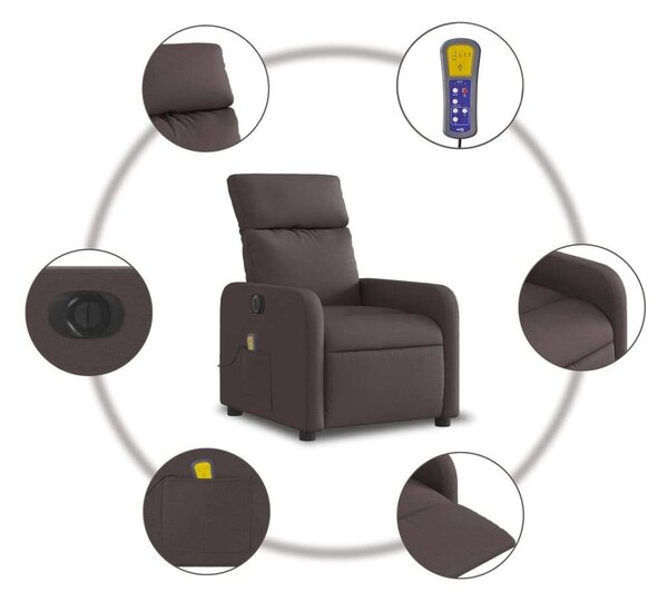 VidaXL sötétbarna szövet elektromos dönthető masszázsfotel