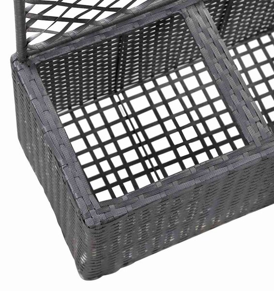 Fekete rácsos polyrattan magaságyás 2 kaspóval 58 x 30 x 107 cm