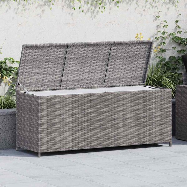 Szürke polyrattan kerti tárolóláda 150 x 50 x 60 cm