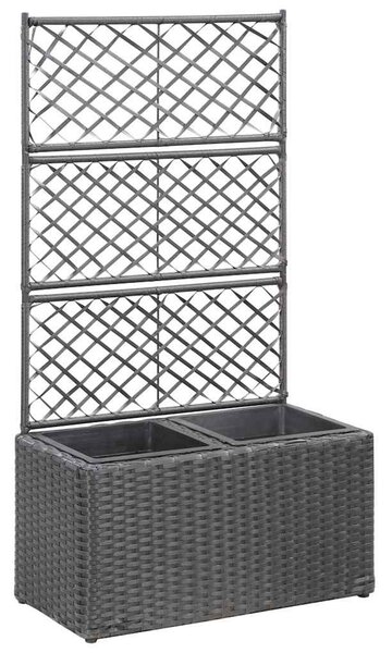 Fekete rácsos polyrattan magaságyás 2 kaspóval 58 x 30 x 107 cm