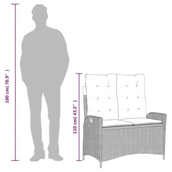 VidaXL Kertbútor - Dönthető Pad - Fekete Polyrattan - 2 személyes