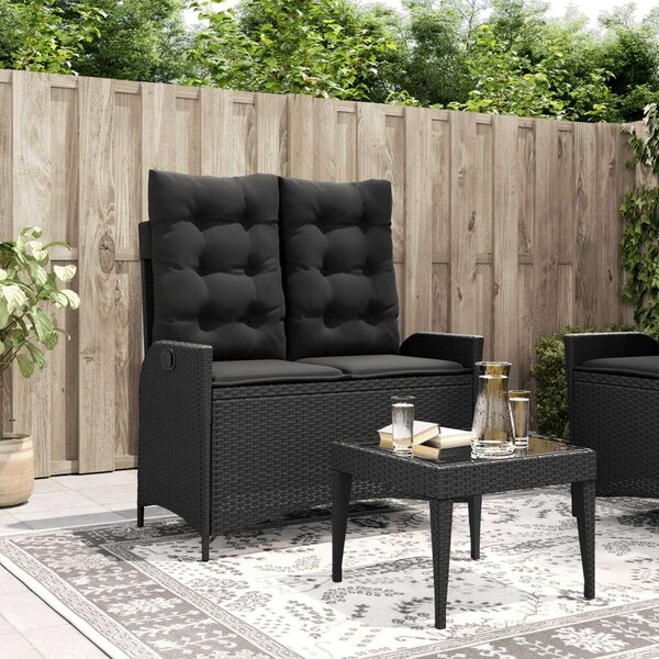 VidaXL Kertbútor - Dönthető Pad - Fekete Polyrattan - 2 személyes
