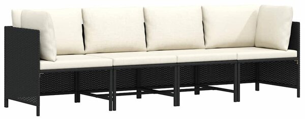 4 személyes fekete polyrattan kerti kanapé párnákkal