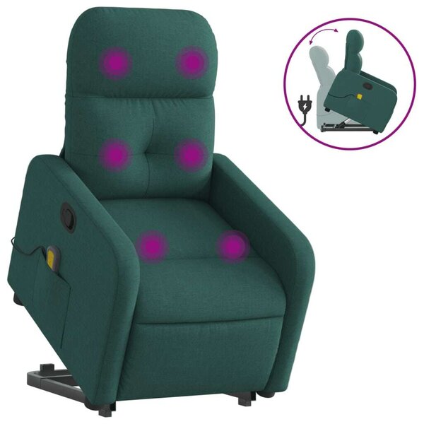 RelaxComfort Masszázsfotel - Elektromos Felfelé Segítő - Sötétzöld