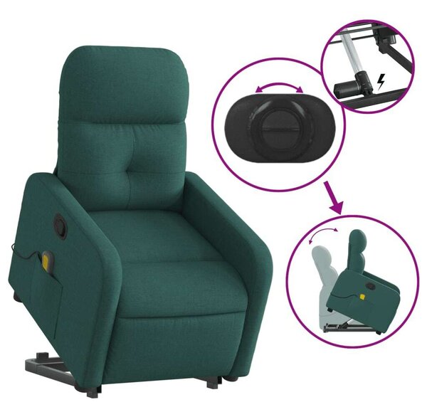 RelaxComfort Masszázsfotel - Elektromos Felfelé Segítő - Sötétzöld
