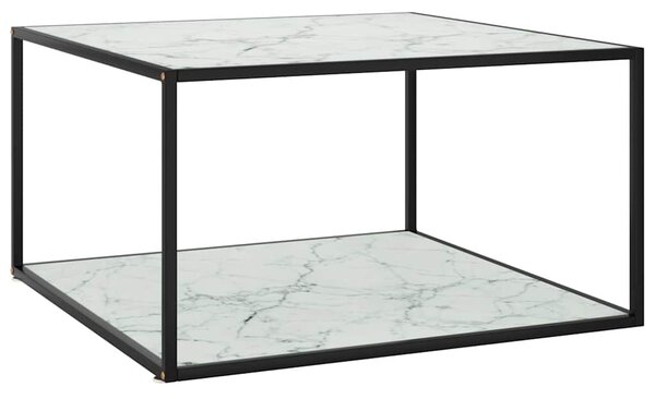 Fekete dohányzóasztal fehér márvány mintás üveggel 90x90x50 cm