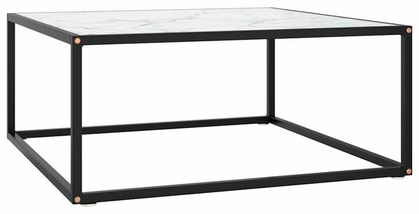 Fekete dohányzóasztal fehér márvány mintás üveggel 80x80x35 cm