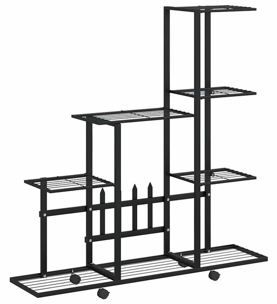 Fekete acél virágtartó állvány kerékkel 94,5 x 25 x 92,5 cm