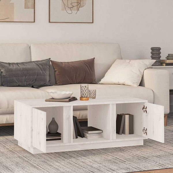 Fehér tömör fenyőfa dohányzóasztal 110x50x40 cm