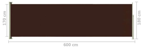 Barna behúzható oldalsó terasznapellenző 180 x 600 cm
