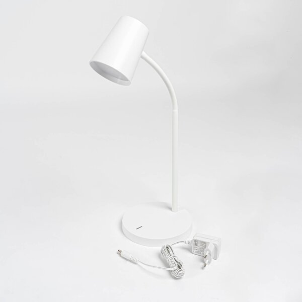 Lindby Ailina LED asztali lámpa, 36 cm magas, fehér, fényerőszabályzóval, dimmelhető, Fehér / opál, Dolgozószoba / Iroda, Műanyag, Modern
